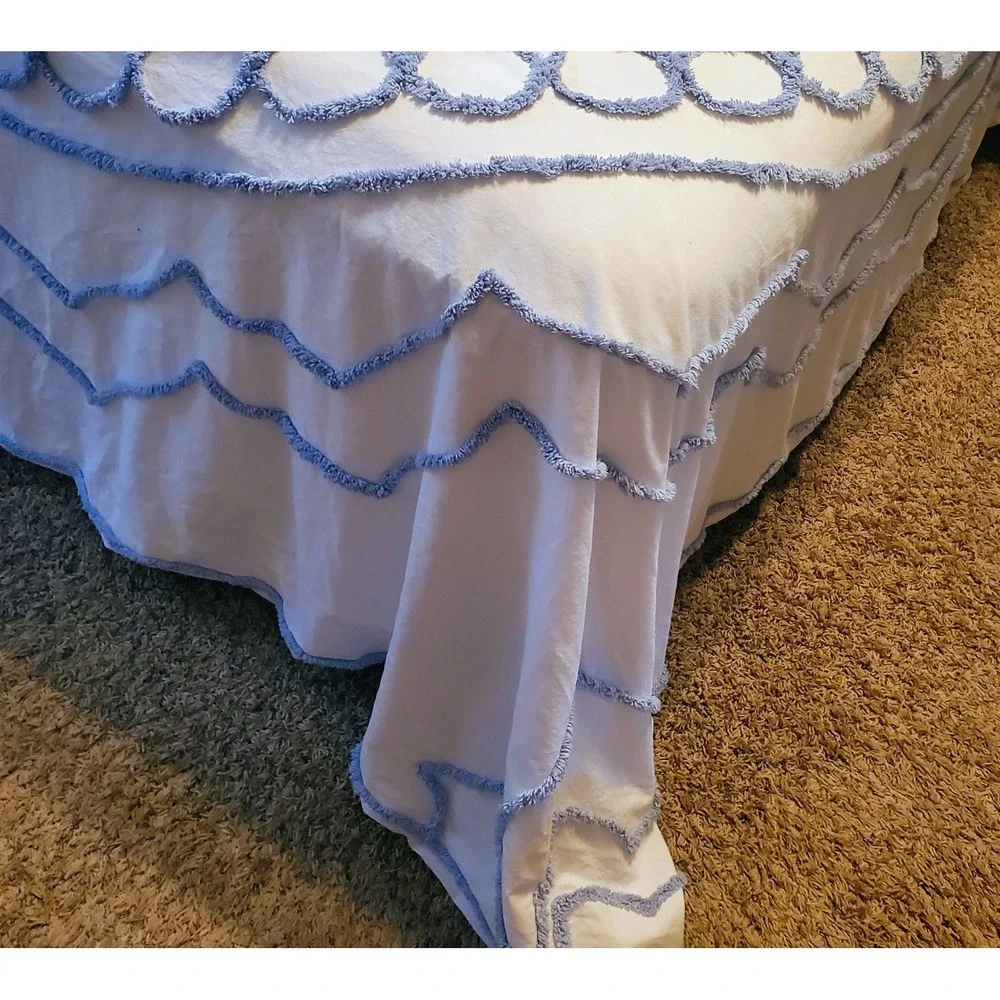 Martha Stewart Duvet Cover Queen Chenille Bedspread Tufted Blue Floral 2 Shams